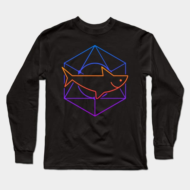 Psychedelic Trippy Minimal Shark Long Sleeve T-Shirt by MeatMan